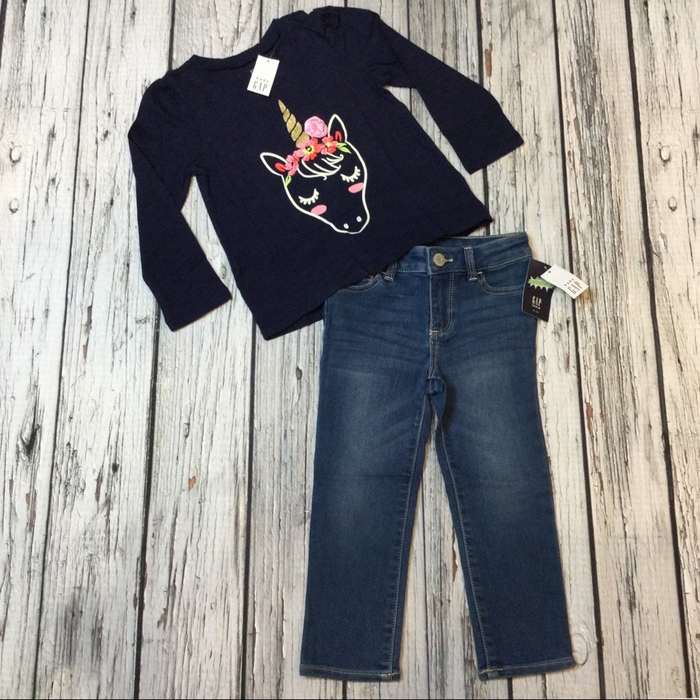 Gap Girls 3T, 4T Unicorn Shirt & Jeans. NWT - Picture 1 of 8